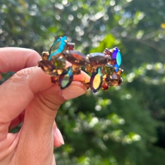 VTG Aurora Borealis AB Rhinestone Gold Earrings - Picture 4 of 8